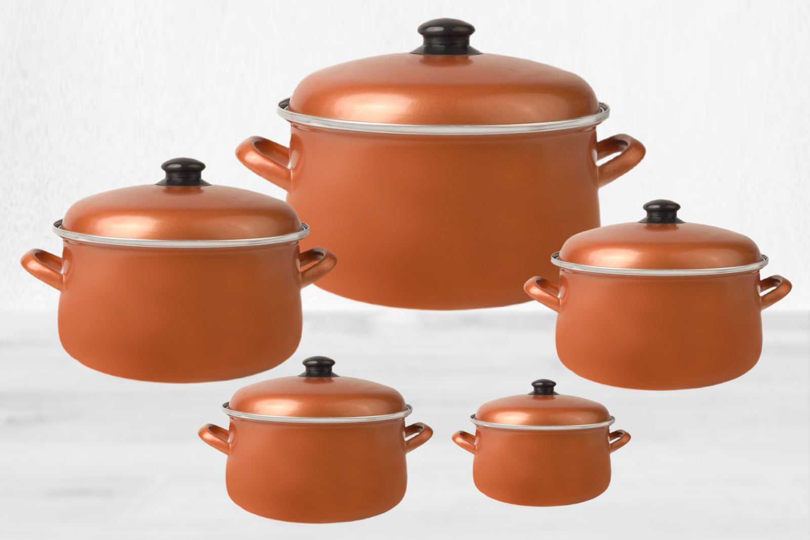 طقم حلل مينوفا إيناميل نحاسي 10 قطع