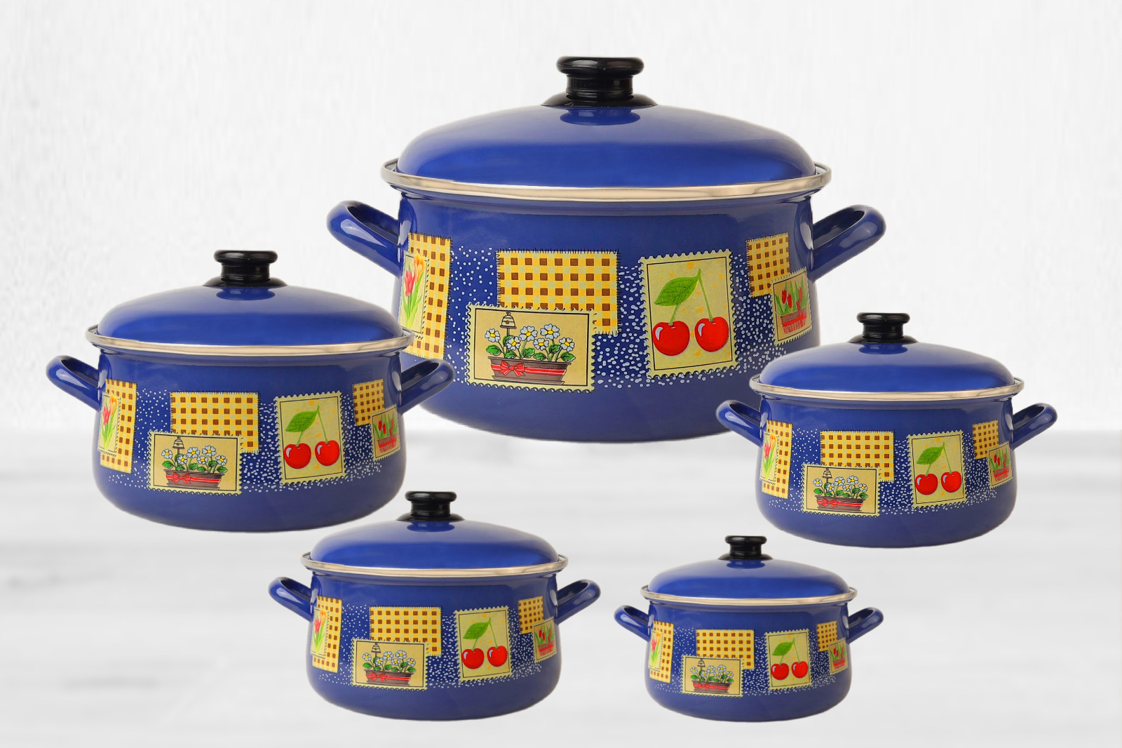 طقم حلل مينوفا إيناميل "تابلوه التراث" أزرق 10 قطع