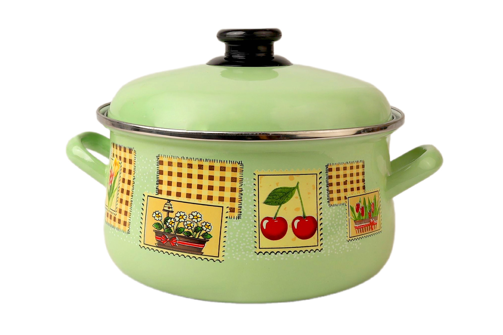 حلة مينوفا إيناميل "تابلوه التراث" أخضر مينت (بغطاء إيناميل)