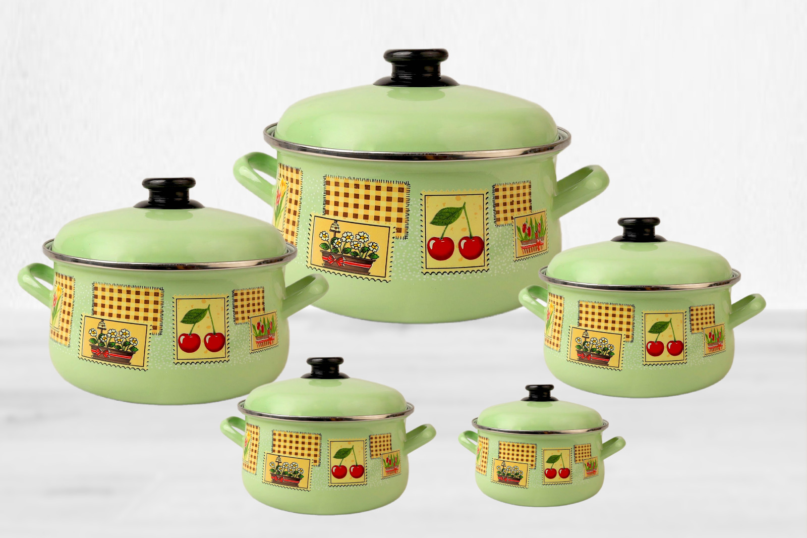 طقم حلل مينوفا إيناميل "تابلوه التراث" أخضر مينت 10 قطع