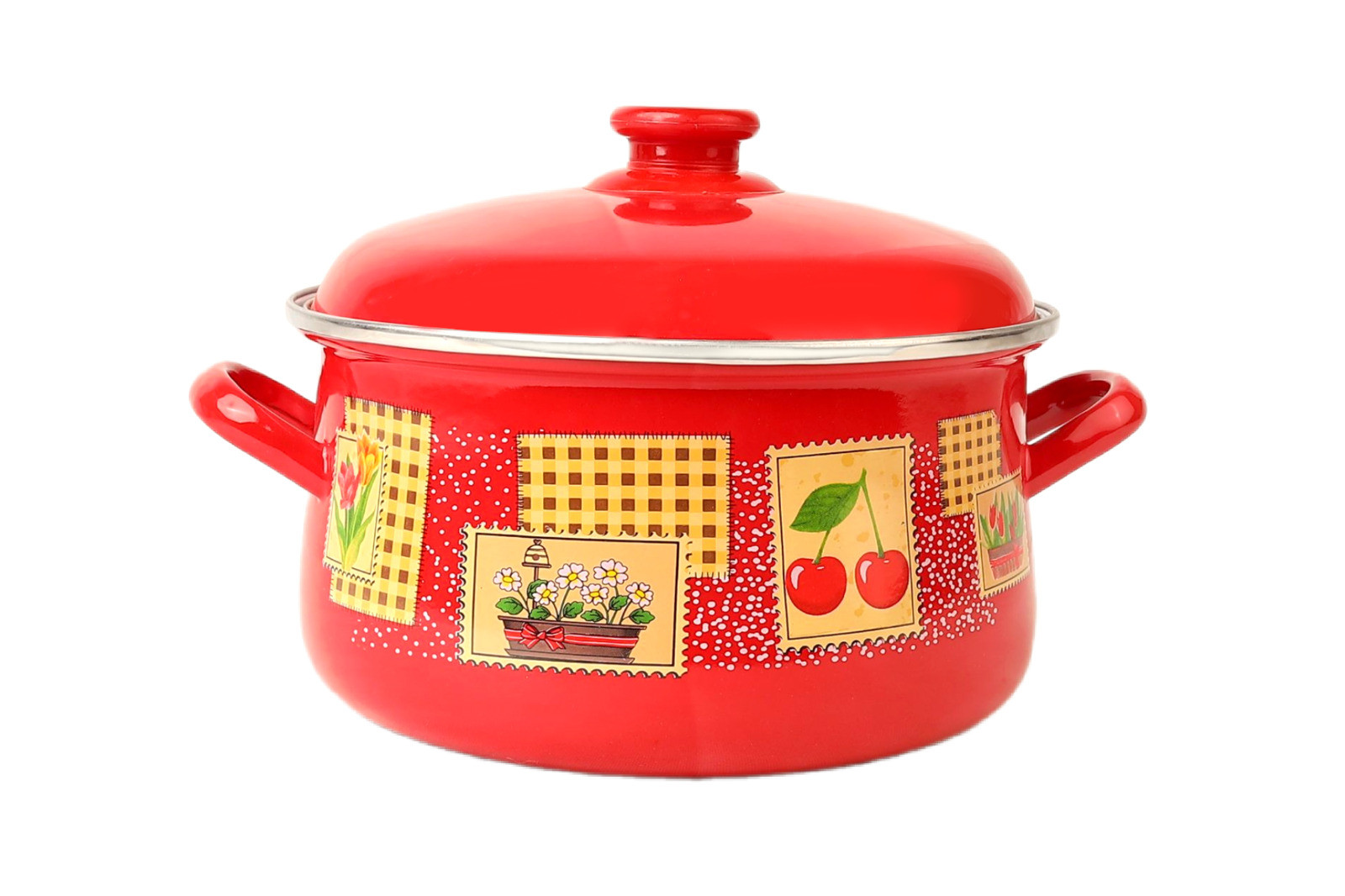 حلة مينوفا إيناميل "تابلوه التراث" أحمر ملكي (بغطاء إيناميل)