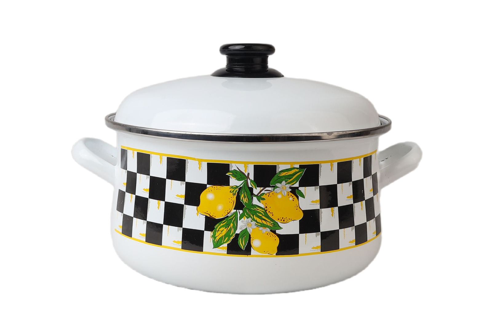 حلة مينوفا إيناميل "الليمون والشطرنجي" أبيض (بغطاء إيناميل)