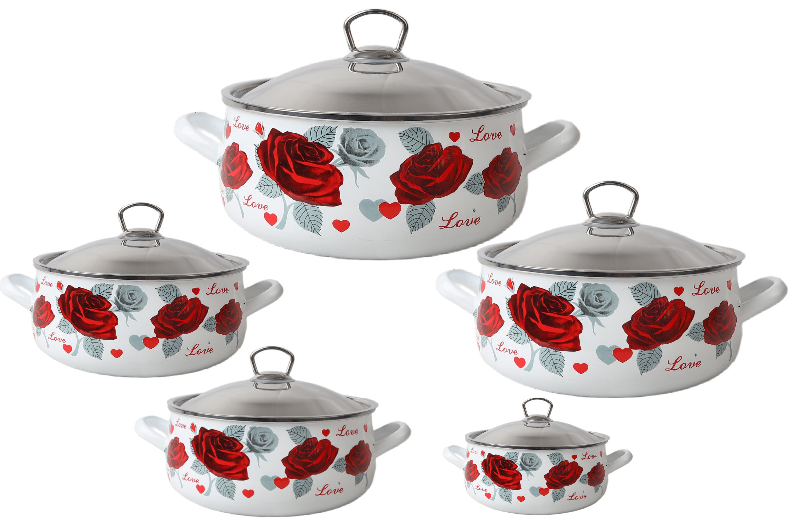 طقم حلل مينوفا إيناميل "ورود الحب" 10 قطع