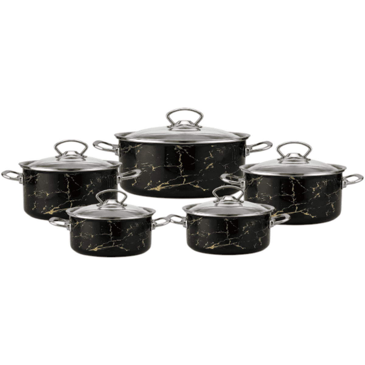 طقم حلل لينزا سراي عميق - 10 قطع (16+18+20+22+24سم) /1.5mm-S.S Lid